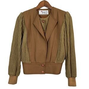 Vintage JinJou Ladies Fashion Poly Knit Top Sweater Lapel Crewneck - M